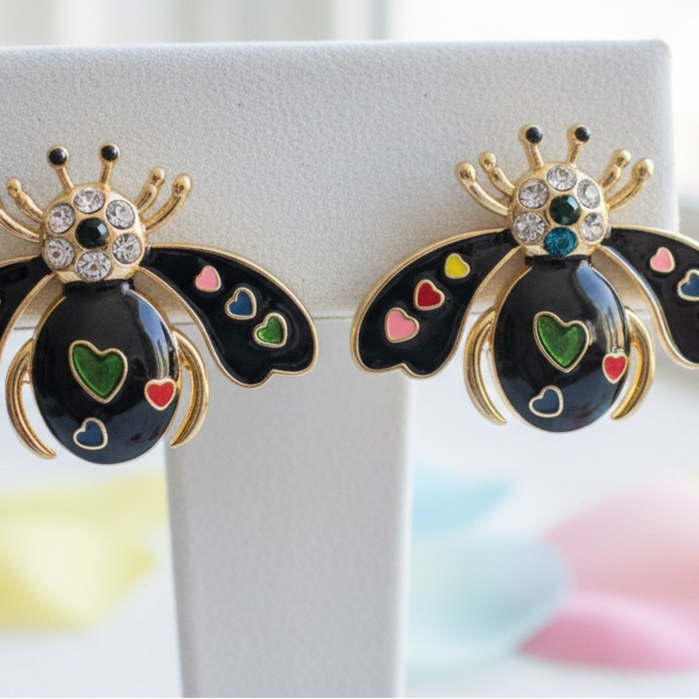 Elegant Gold and Black Ladybug Earrings
